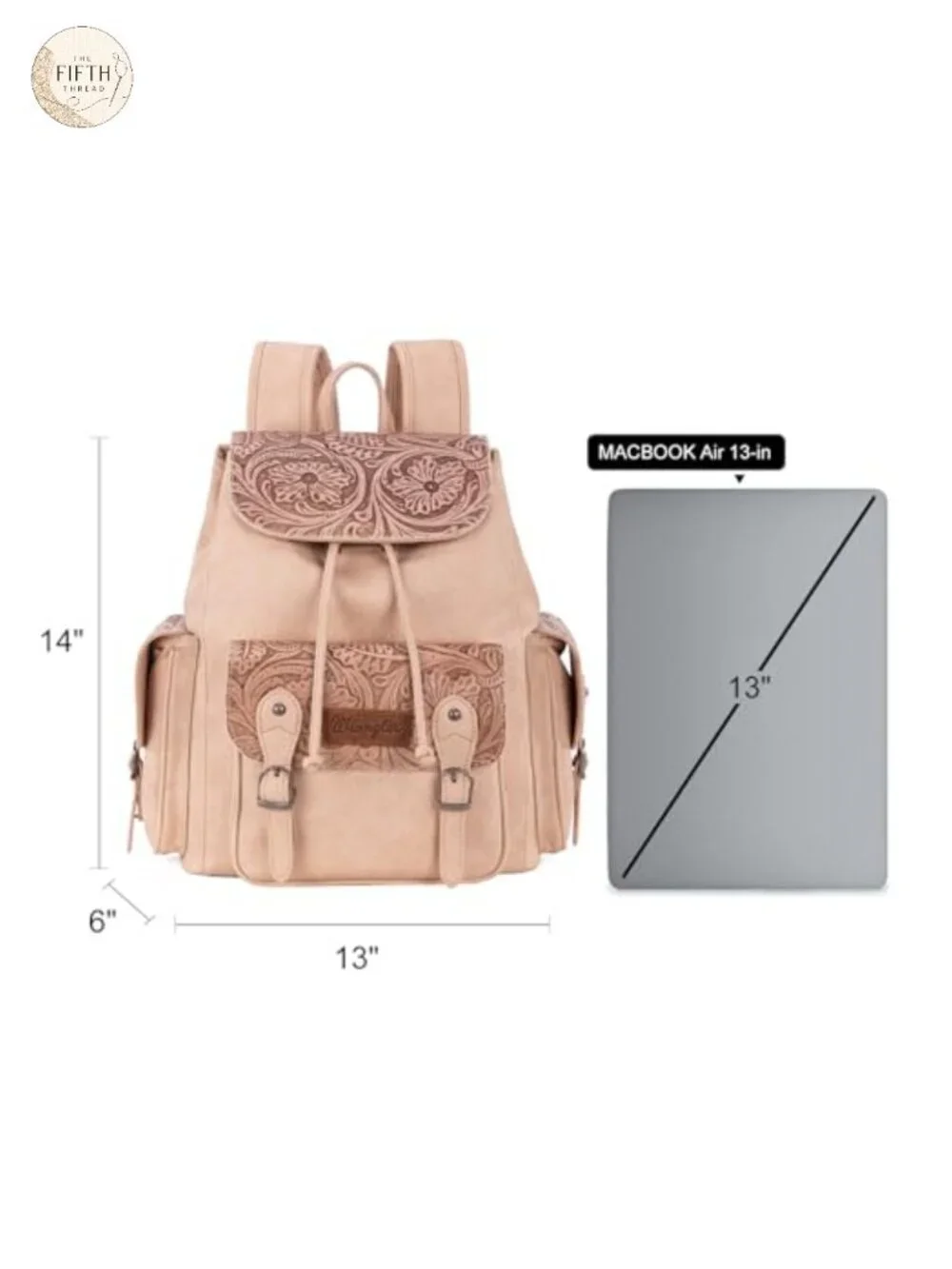 Western Tooled Leather Backpack Purse with Floral Design - Adjustable Straps